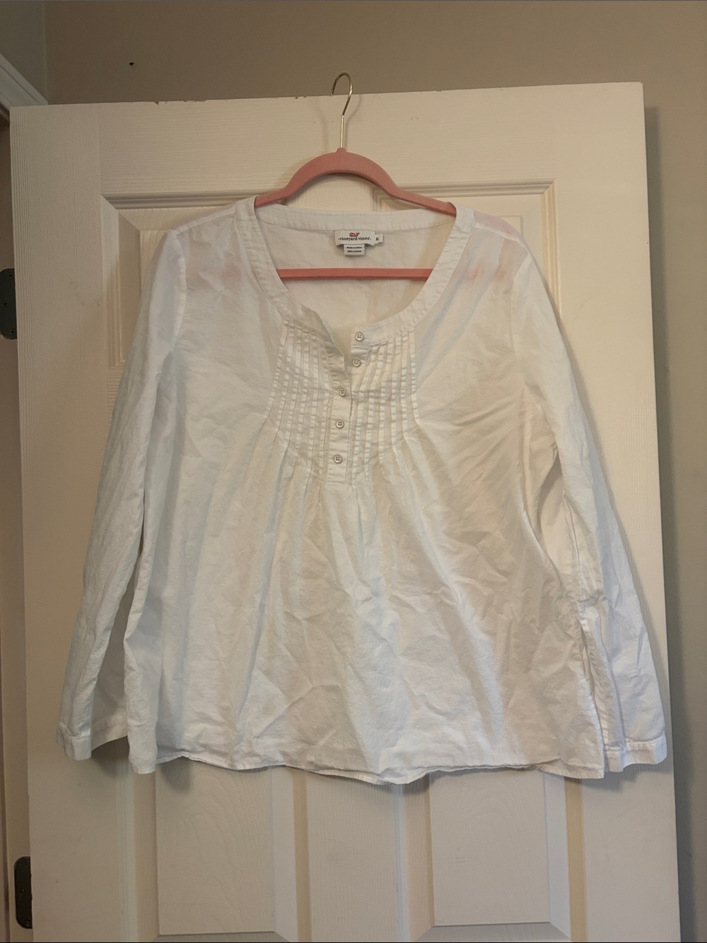 Vineyard Vines White Pintuck Button-Front Cotton Tunic